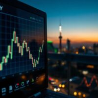 USD/JPY chart showing yen weakness with Tokyo skyline in background