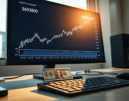 USD/JPY forex chart near 160.00 with Japanese Yen banknote, illustrating currency intervention tension.