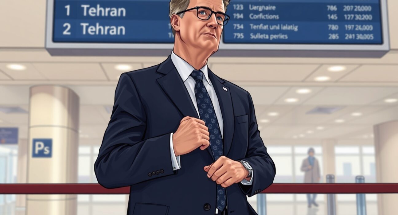 Vice President JD Vance awaiting departure for Iran talks at airport terminal