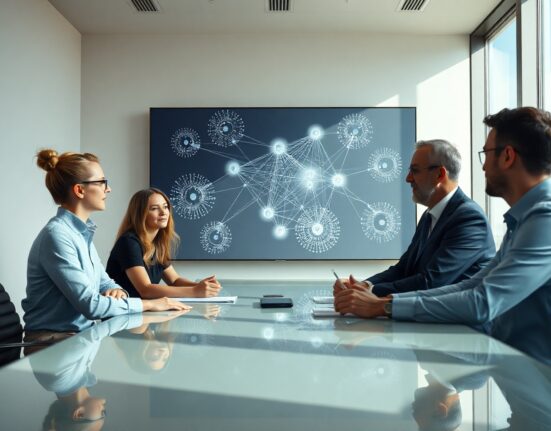 Team reviewing a context graph visualization in a modern office