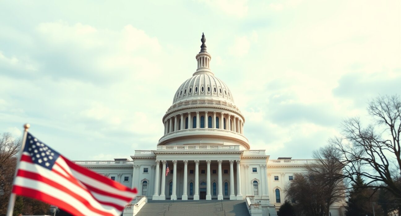 US Capitol building on a cloudy day, symbolizing legislative uncertainty around crypto regulation
