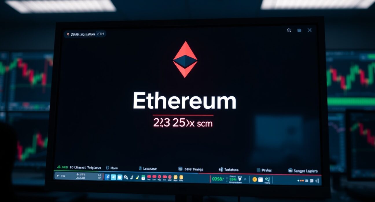 Red liquidation alert on a trading screen for a 25x leveraged Ethereum long position.