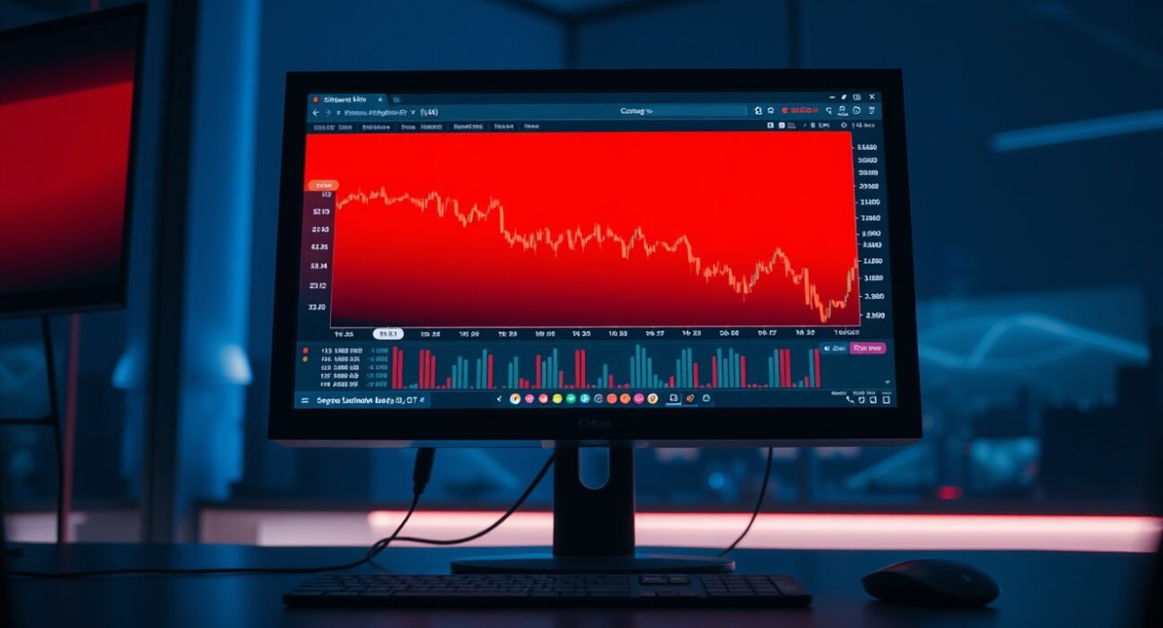 Trading screen showing Ethereum liquidation event with red warning indicators