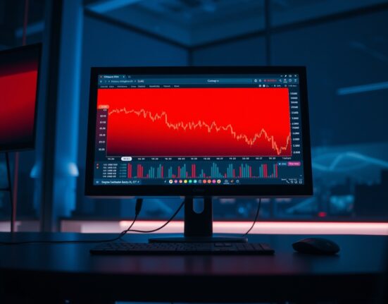 Trading screen showing Ethereum liquidation event with red warning indicators
