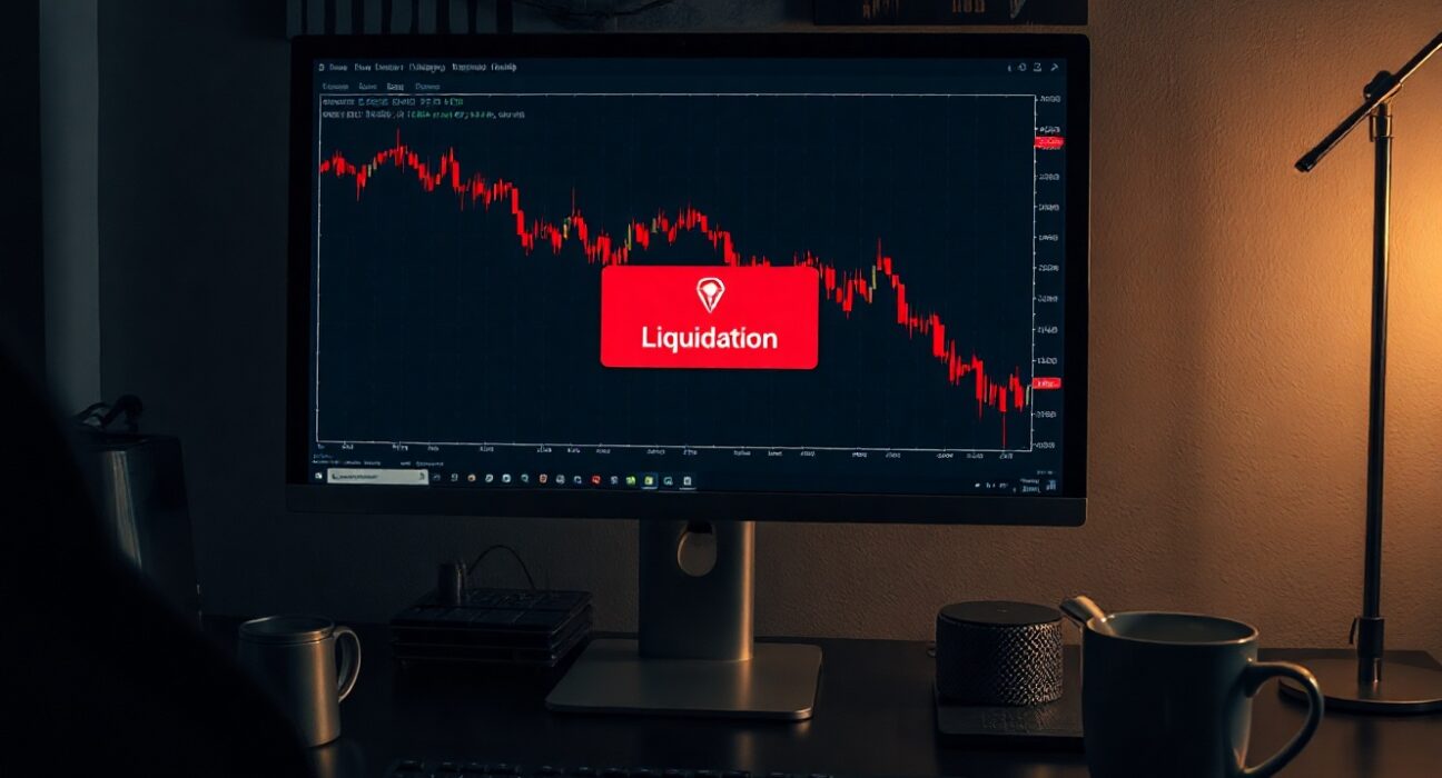 Trading screen showing a liquidation alert for Jeffrey Huang's account