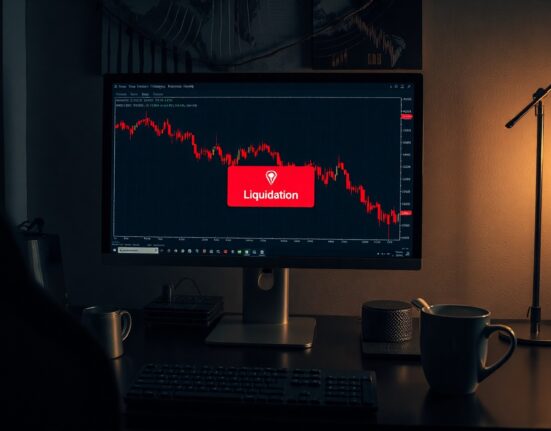 Trading screen showing a liquidation alert for Jeffrey Huang's account