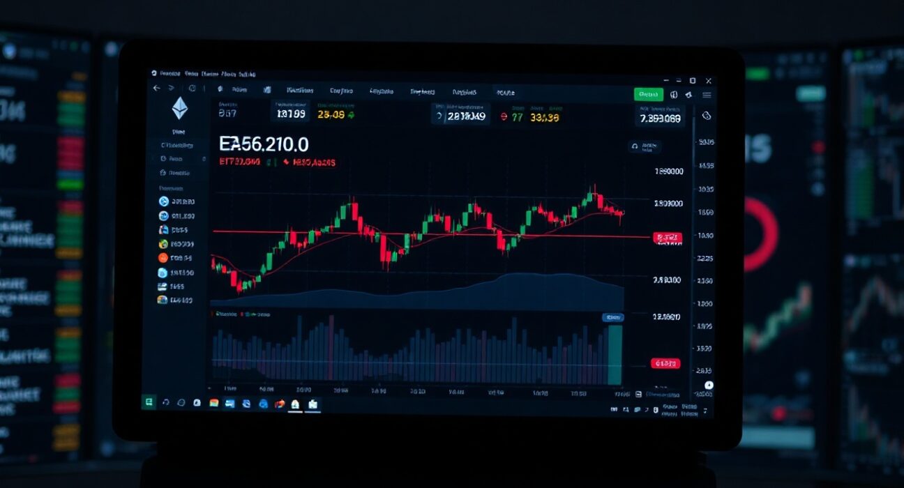 Ethereum trading charts on a screen, representing crypto market activity and NFT sales