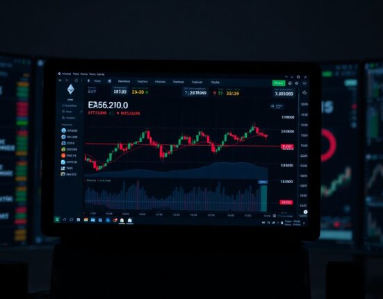 Ethereum trading charts on a screen, representing crypto market activity and NFT sales