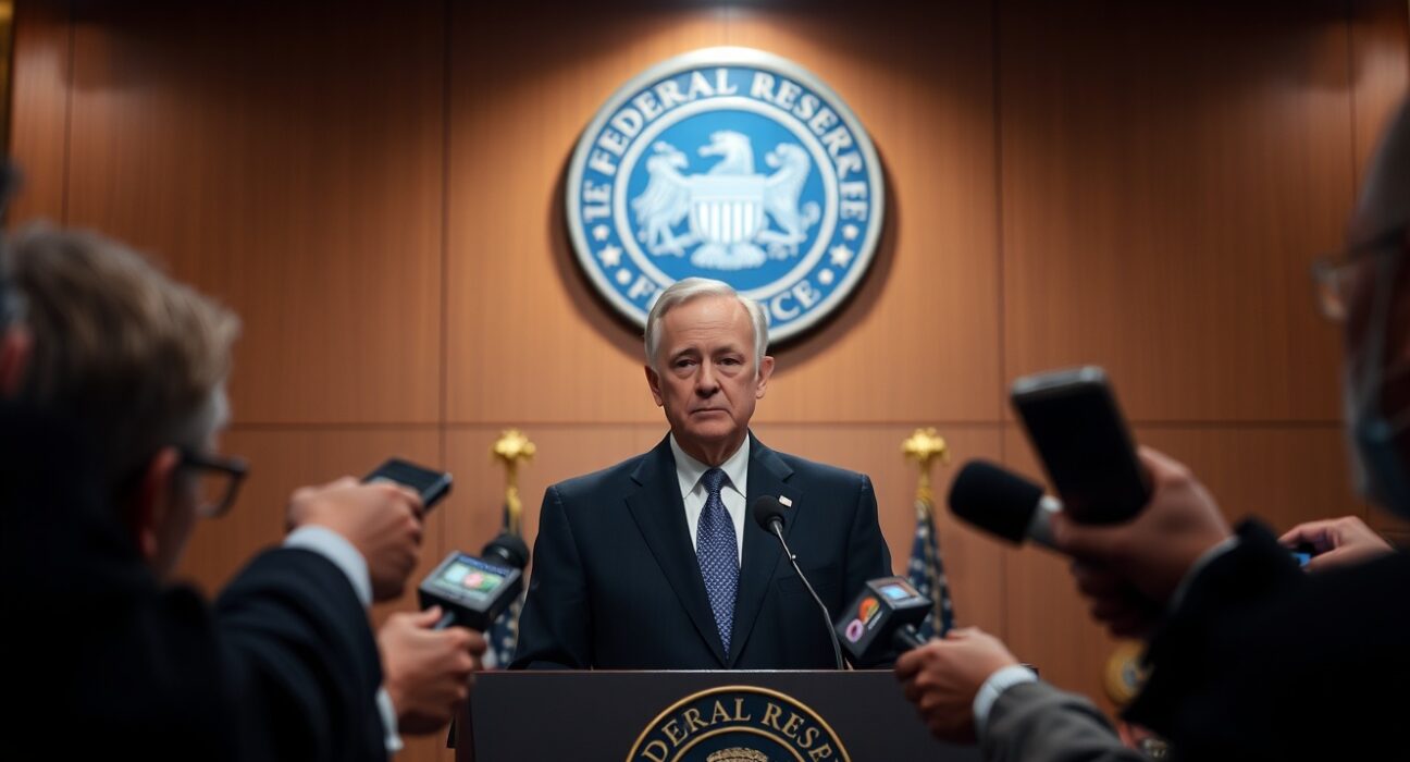 Jerome Powell farewell at his final press conference as Fed Chair, delivering a lighthearted remark to reporters.