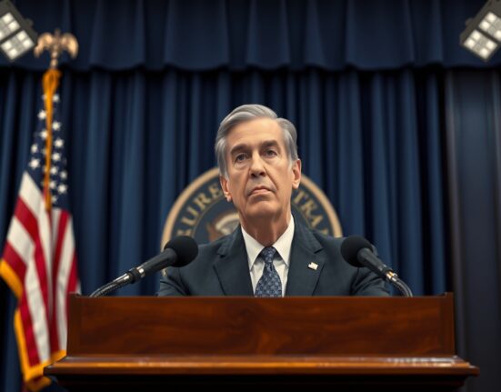Jerome Powell, Fed Chair, announces he will remain on board during a press conference.