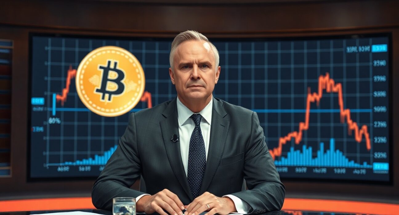 Jim Cramer on CNBC set with Bitcoin chart in background, discussing quantum computing risks