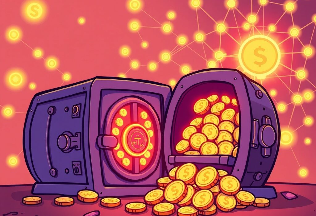 A cartoon illustration depicting the Jito Labs proposal to direct block engine fees into a Jito DAO treasury, symbolizing enhanced Solana decentralization.