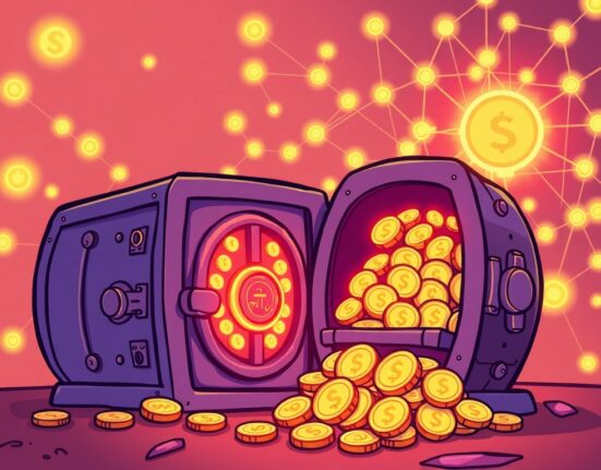 A cartoon illustration depicting the Jito Labs proposal to direct block engine fees into a Jito DAO treasury, symbolizing enhanced Solana decentralization.