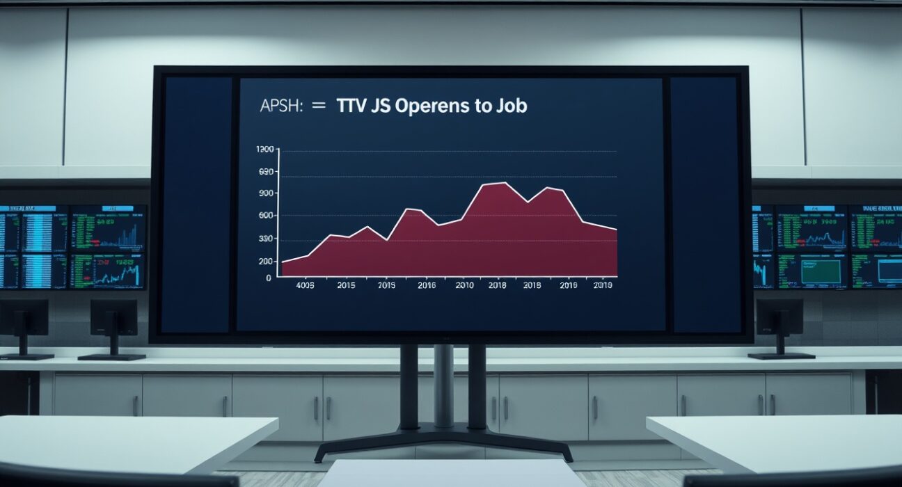 Digital display showing a downward trend in JOLTS job openings data in a newsroom setting