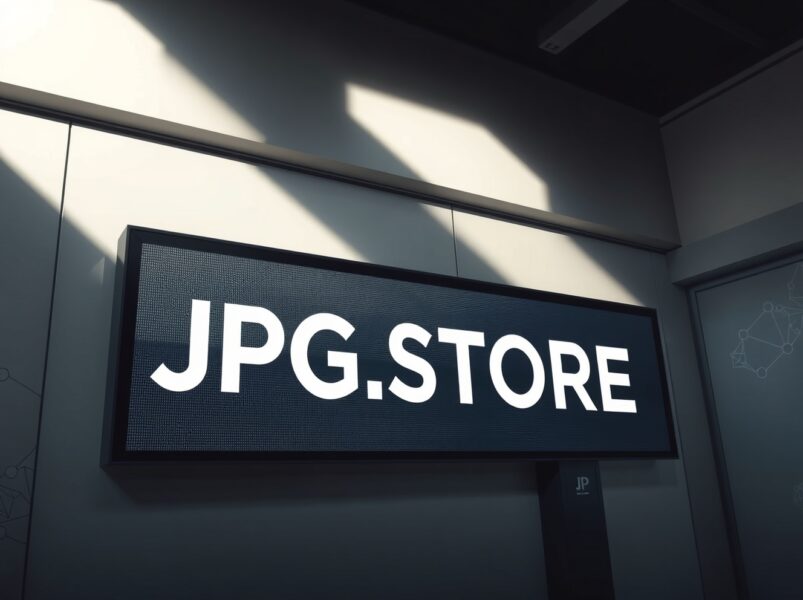 JPG.STORE Cardano NFT marketplace shutdown announcement with dimmed sign