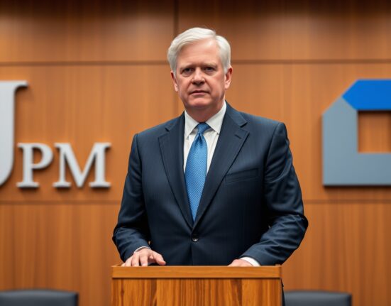 JPMorgan CEO Jamie Dimon speaks confidently about the U.S. economy at a press conference, reflecting a stable 2025 economic outlook.