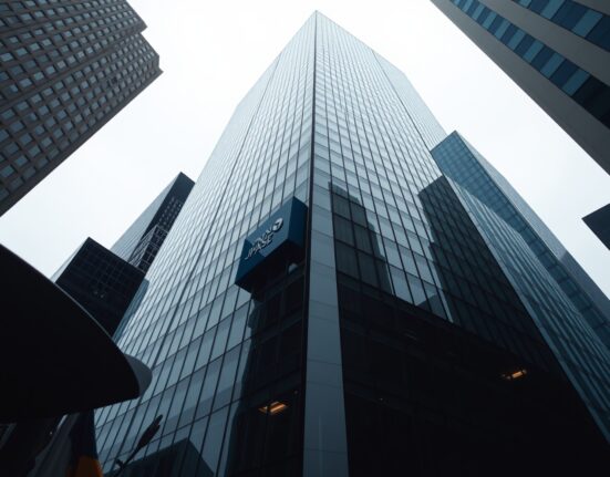 Exterior of a modern glass skyscraper in a financial district, representing JPMorgan Chase headquarters.
