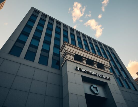Exterior of a JPMorgan Chase bank building under a clear sky, representing financial regulation and stability.