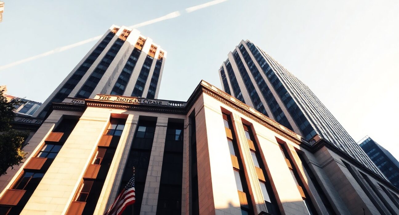 JPMorgan Chase headquarters building in New York City on a clear morning