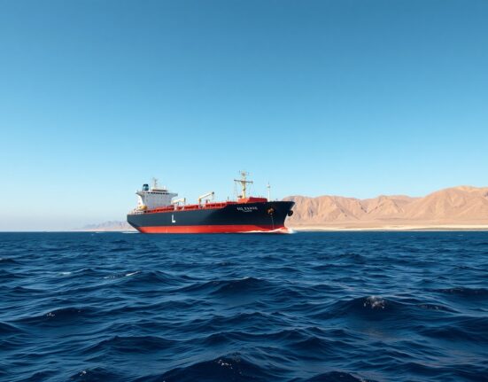 Oil tanker in the Strait of Hormuz illustrating the key chokepoint for global oil shipments.