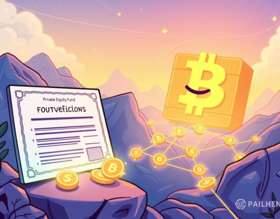 A cartoon illustration showing the process of private equity tokenization on a blockchain, symbolizing JPMorgan's innovative move.