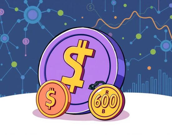 A cartoon illustrating JPMorgan's more realistic stablecoin market forecast versus an overly optimistic trillion-dollar projection.