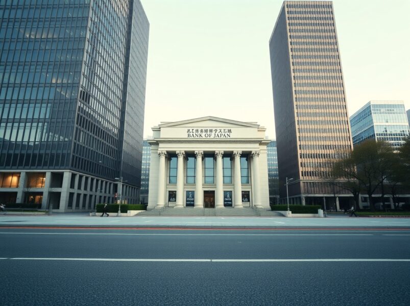 Bank of Japan building in Tokyo, representing the hawkish BoJ hold that shapes the JPY rate path, as analyzed by DBS.