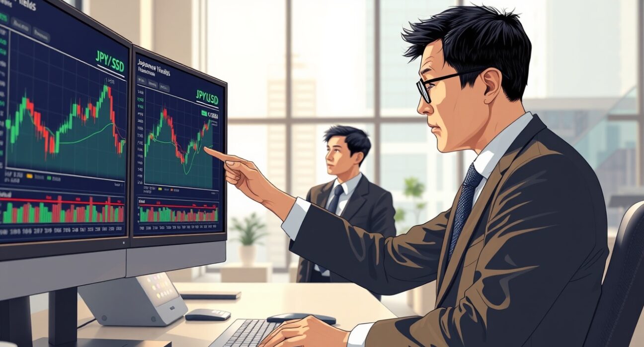 Financial analyst examines JPY investor flows and bond market data showing shifting global appetite according to MUFG research