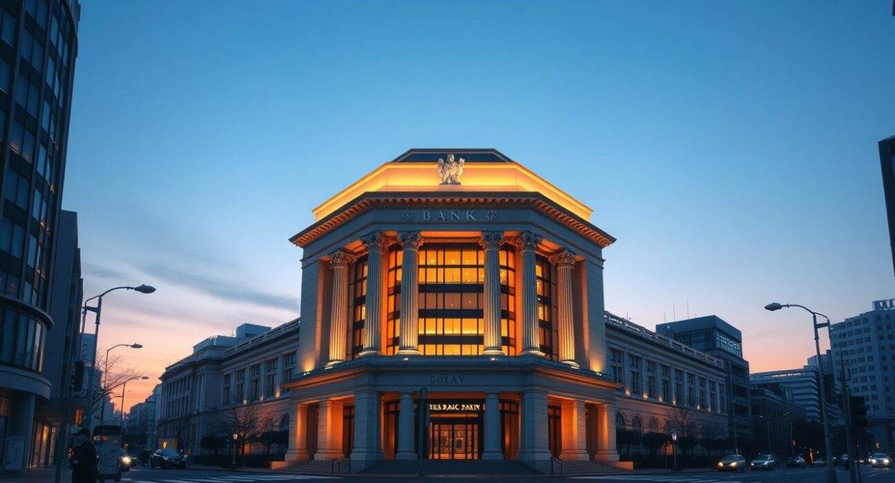 Bank of Japan headquarters building representing monetary policy decisions affecting JPY expectations