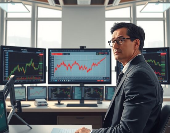 Financial analyst examining JPY currency volatility charts in trading environment for market analysis