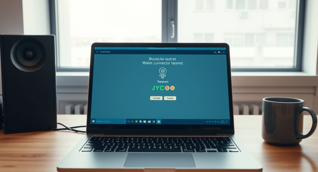 Developer testing JPYC stablecoin on Kaia Kairos testnet via laptop