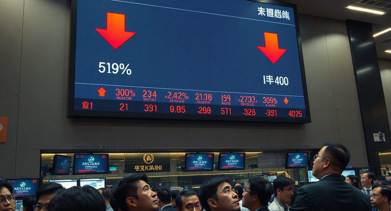 Traders watching a red electronic board during the July KOSPI crash in Seoul