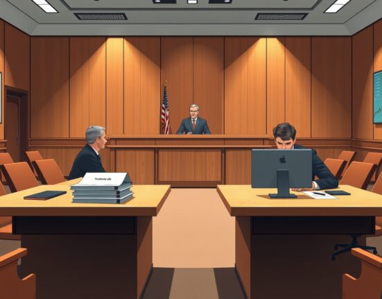 Courtroom scene depicting the legal battle between Jump Trading and Terraform Labs over fraud allegations and SEC fines.