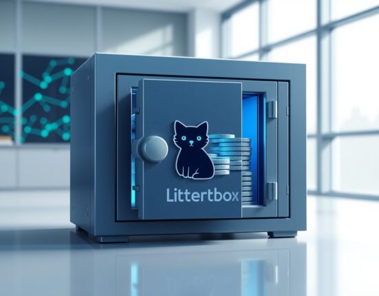 Jupiter adds more JUP to Litterbox Trust, showing a digital vault with JUP tokens inside, representing the growing Solana treasury.