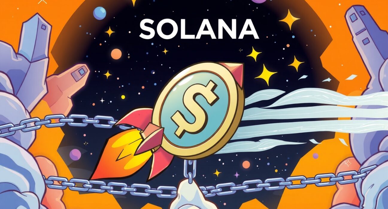 JUP unstaking revolution showing coin breaking free from constraints with rocket power