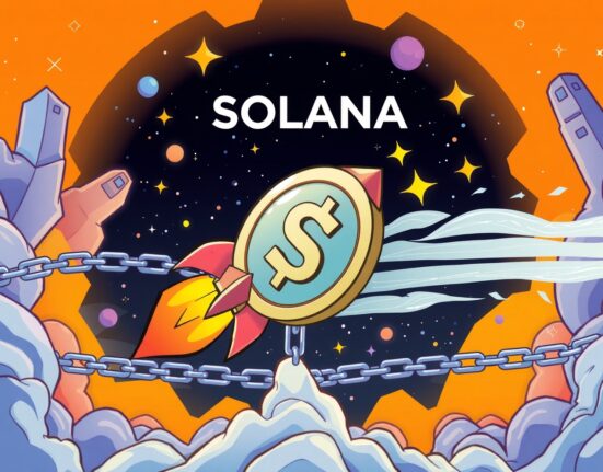 JUP unstaking revolution showing coin breaking free from constraints with rocket power