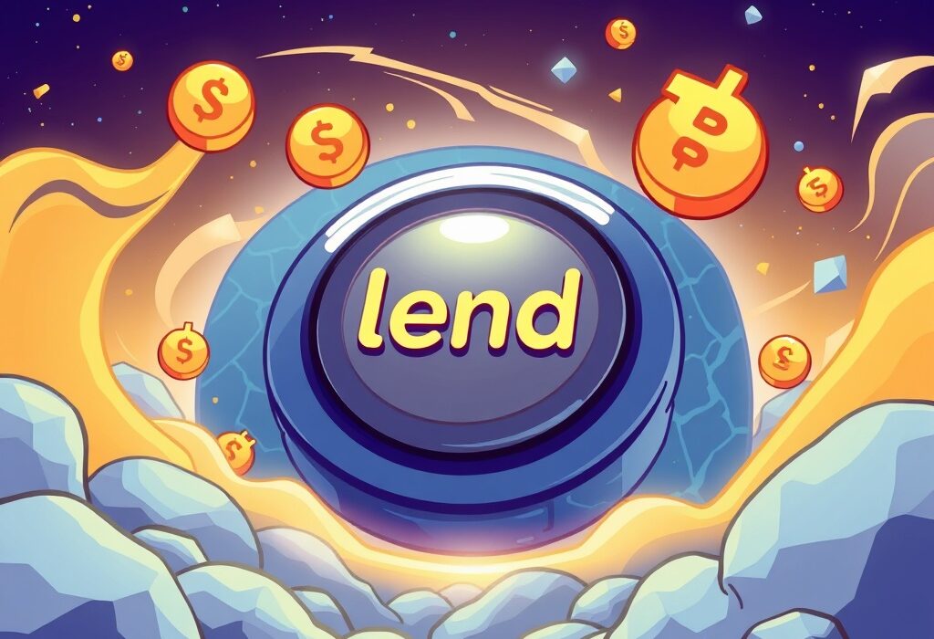 A vibrant cartoon illustration showing the Jupiter Lend protocol bringing new decentralized lending opportunities to the Solana blockchain.