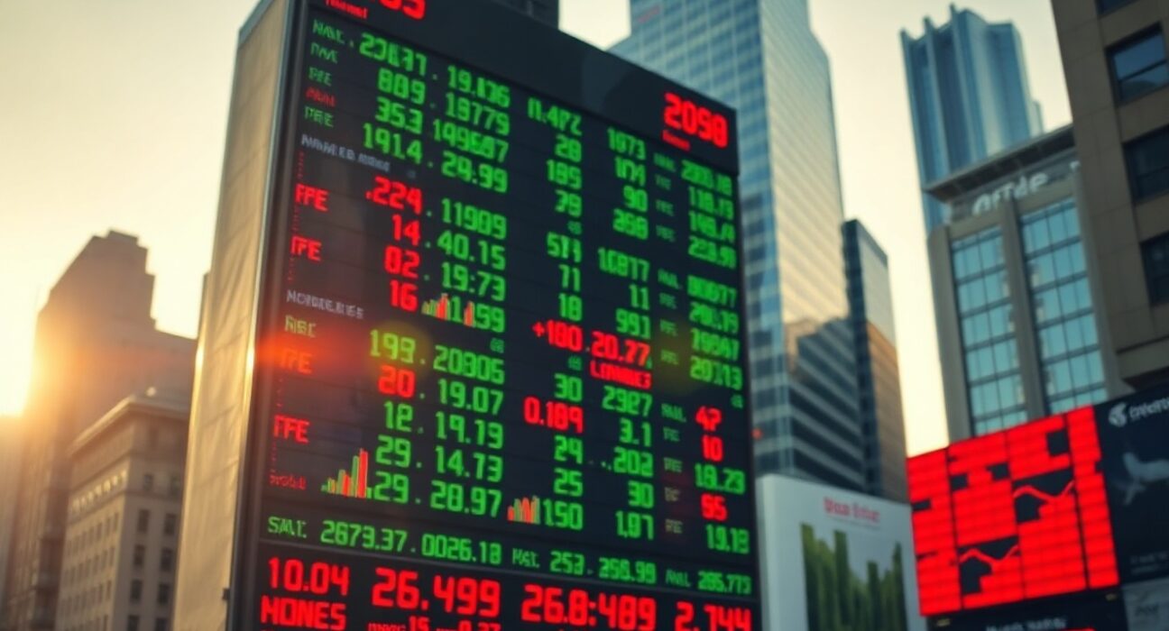 Stock market display showing mixed numbers amid economic uncertainty