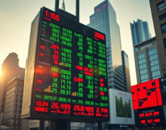 Stock market display showing mixed numbers amid economic uncertainty