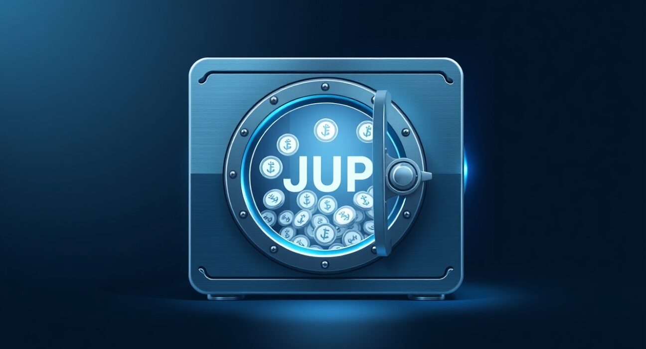 Jupiter Litterbox Trust accumulating JUP tokens in a digital vault representing Solana DeFi protocol revenue strategy