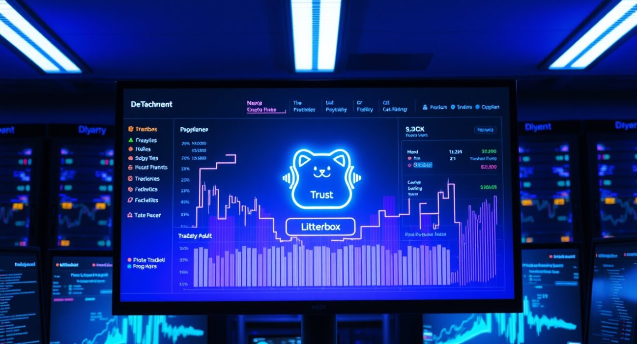 Digital dashboard showing Jupiter Litterbox Trust with JUP token accumulation data