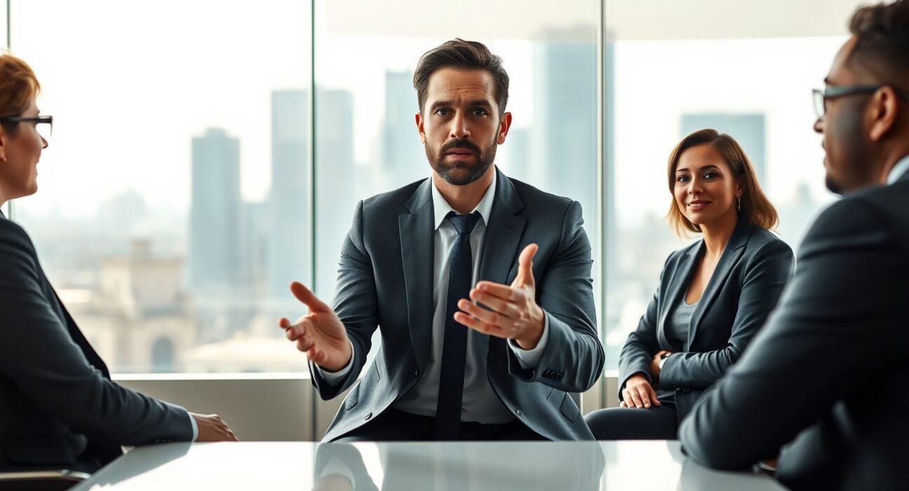 Justin Ernest in a meeting with investors discussing venture capital strategy