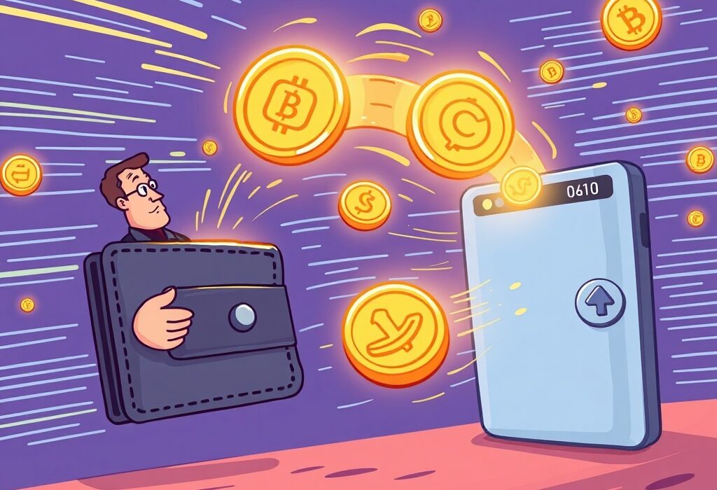 Illustration of a significant Justin Sun crypto transfer, depicting digital assets moving between wallets, highlighting on-chain activity.