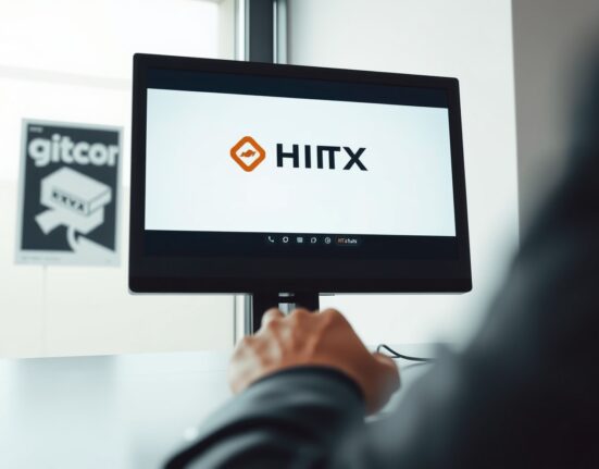 Cryptocurrency exchange interface on a computer screen in a professional office setting