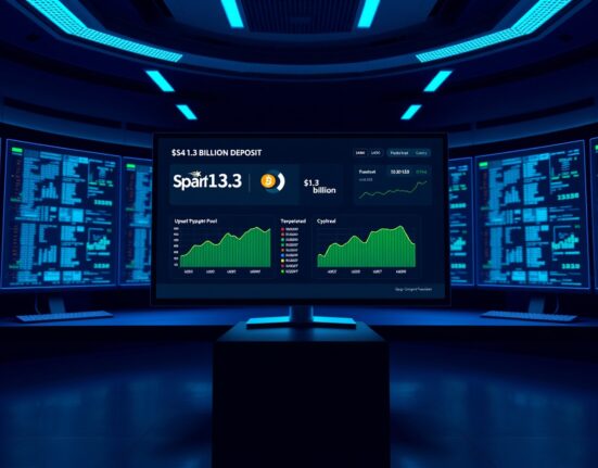 Justin Sun's $1.3B crypto deposit on Spark displayed on a financial dashboard interface.