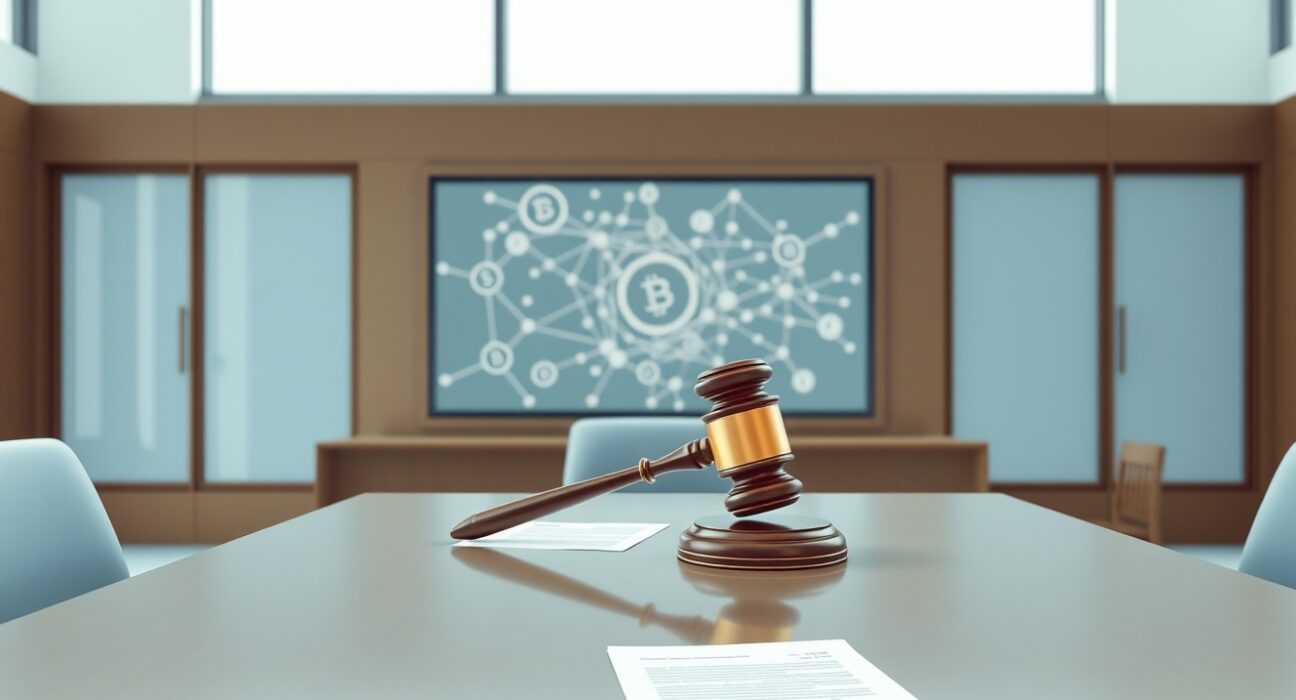 Justin Sun WLFI lawsuit courtroom scene representing crypto legal battle and governance dispute