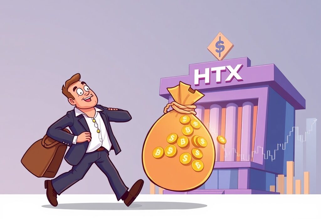 Cartoon depicting a significant Justin Sun WLFI transfer of digital assets to a crypto exchange, highlighting market movements and investor activity.