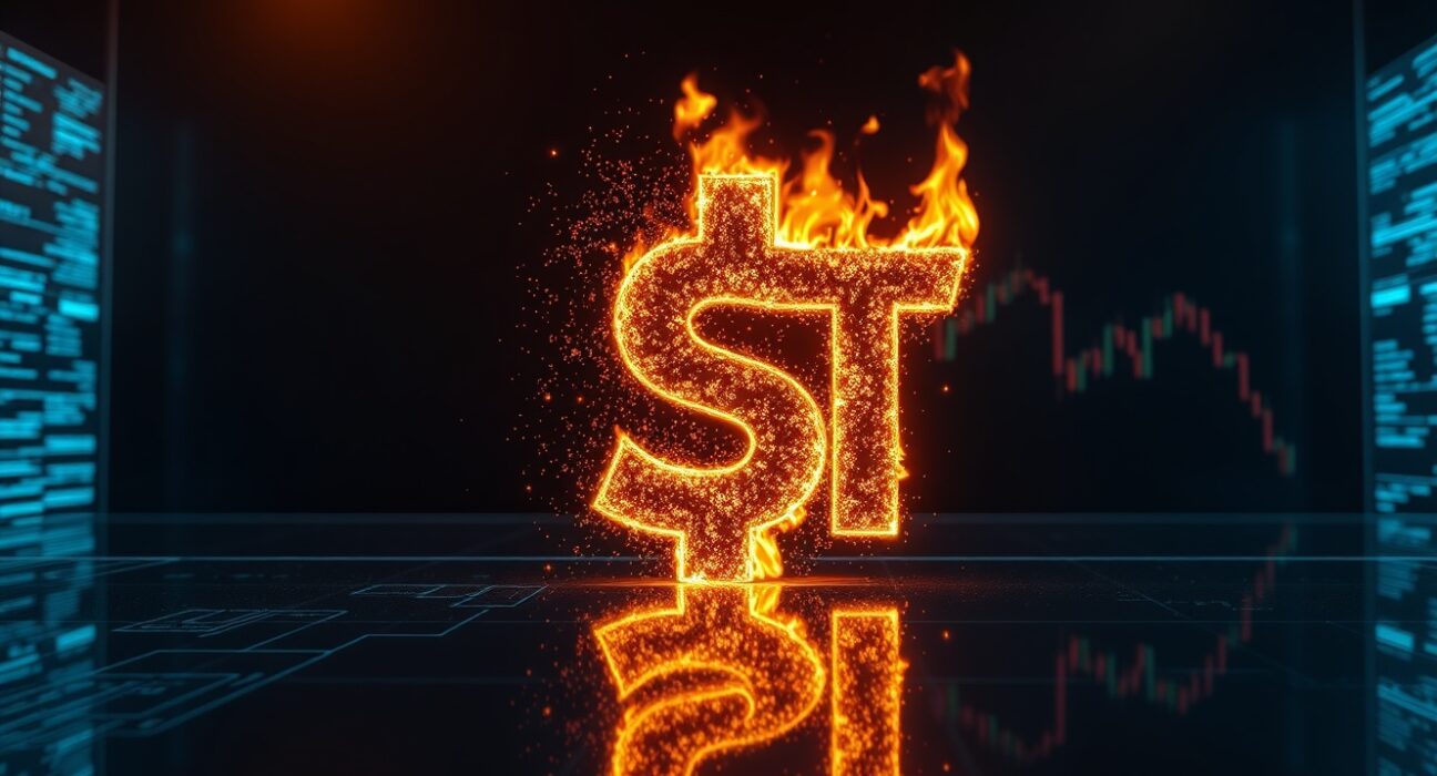 JustLend DAO JST token burn event with digital fragments and financial data