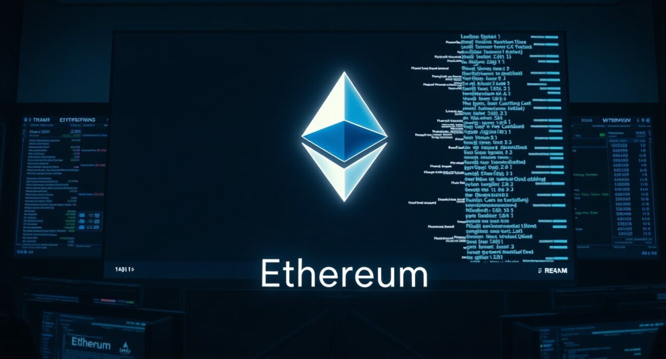 Ethereum logo on a cryptocurrency exchange interface representing a large withdrawal.