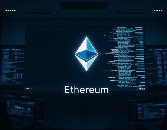Ethereum logo on a cryptocurrency exchange interface representing a large withdrawal.